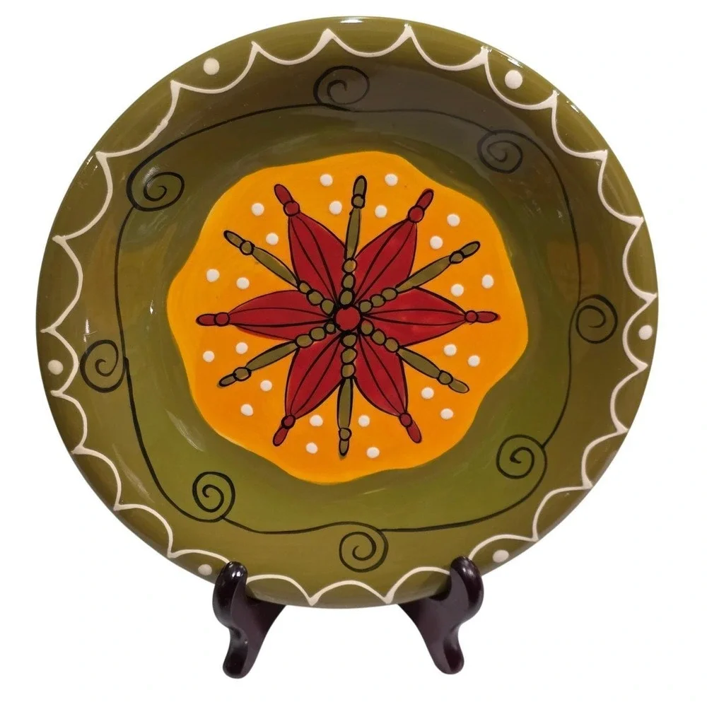 Pier 1 Hand Painted Plates (4), Sunburst Ironstone Dinnerware, Wall Home Decor